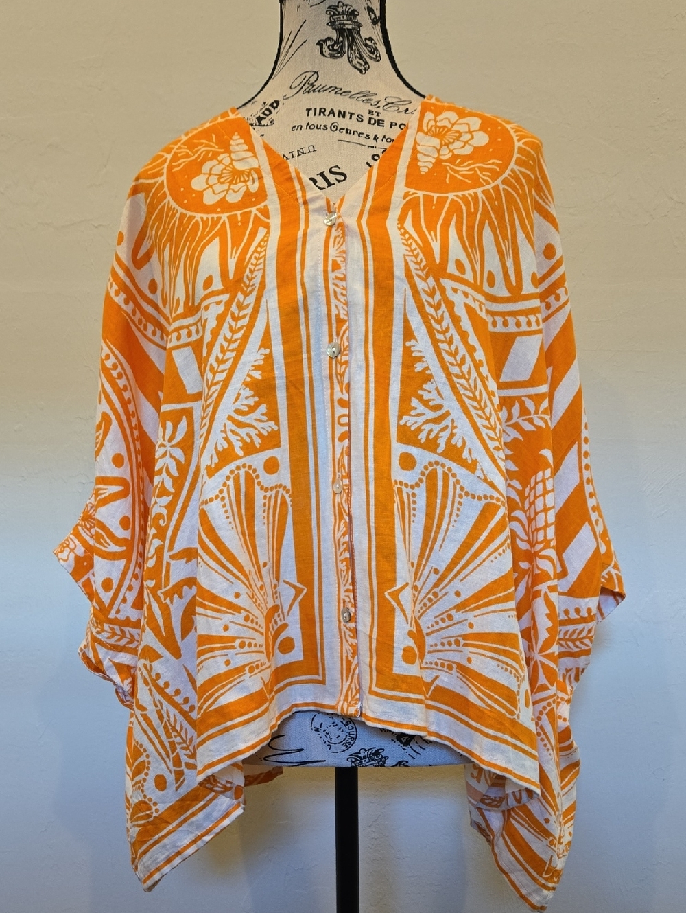 Rachel Zoe Orange and White Printed Button-Front Tunic